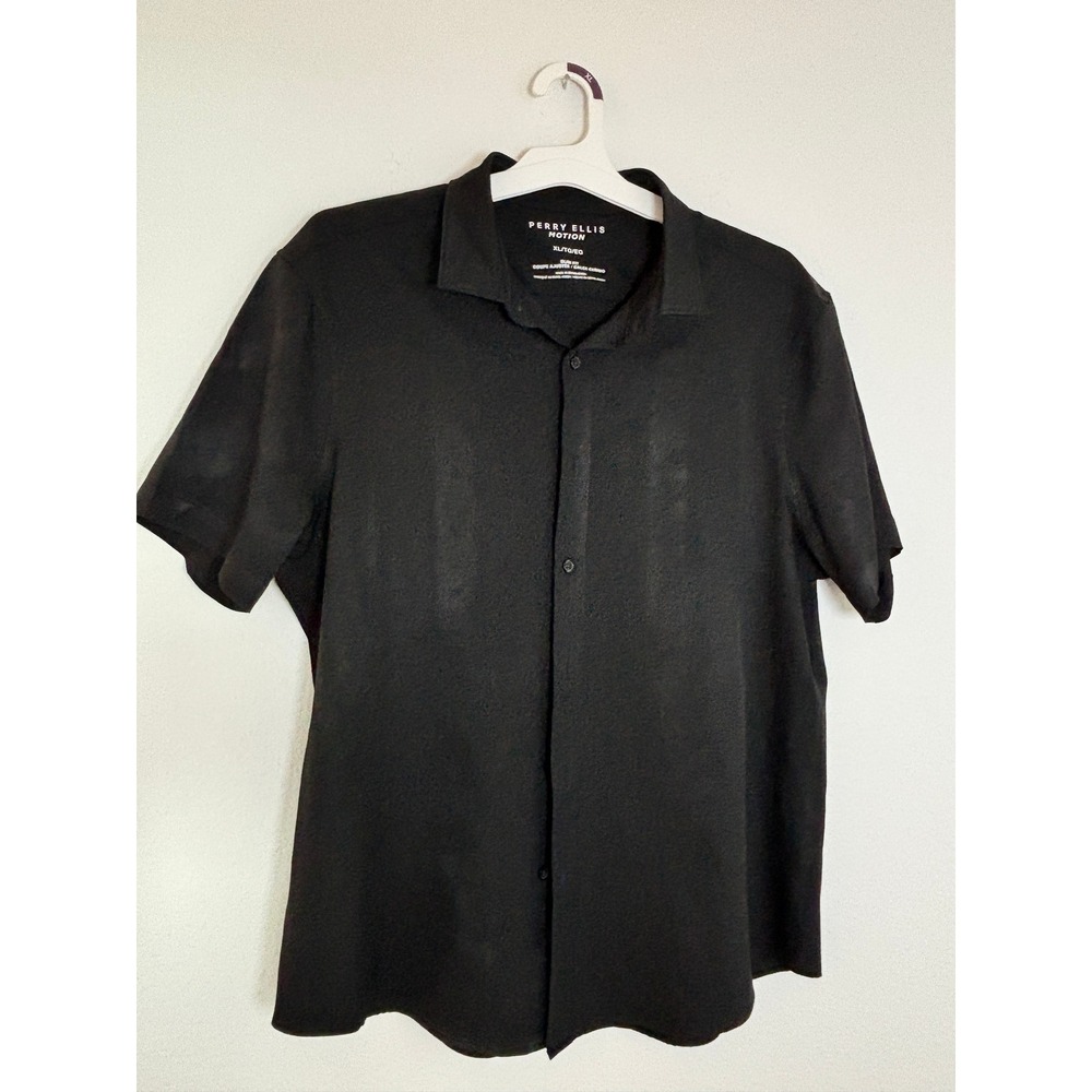 Perry Ellis Motion Mens XL Slim Fit Short Sleeve Button Down Shirt Black
